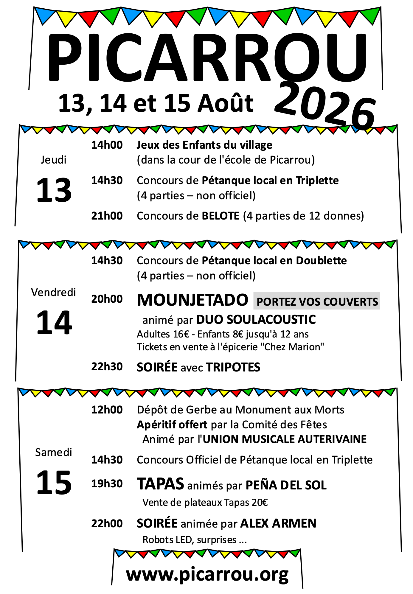 Programme de la fête de Picarrou 2026